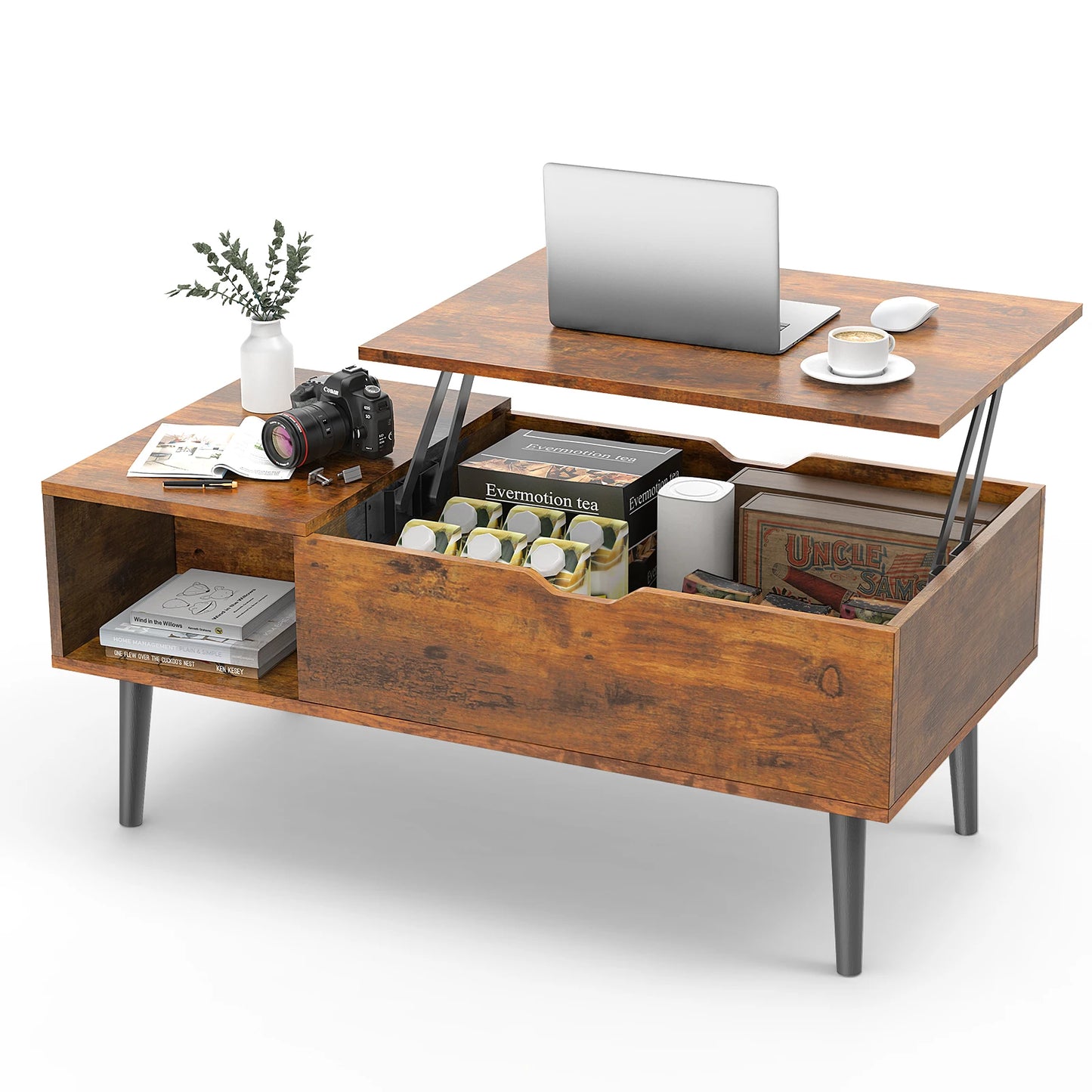 Lift Top Coffee Tables For Living Room 39.37"x19.7" Desk Tea Wood Dining Tables Adjustable Storage Shelf Easy Lift Or Lower