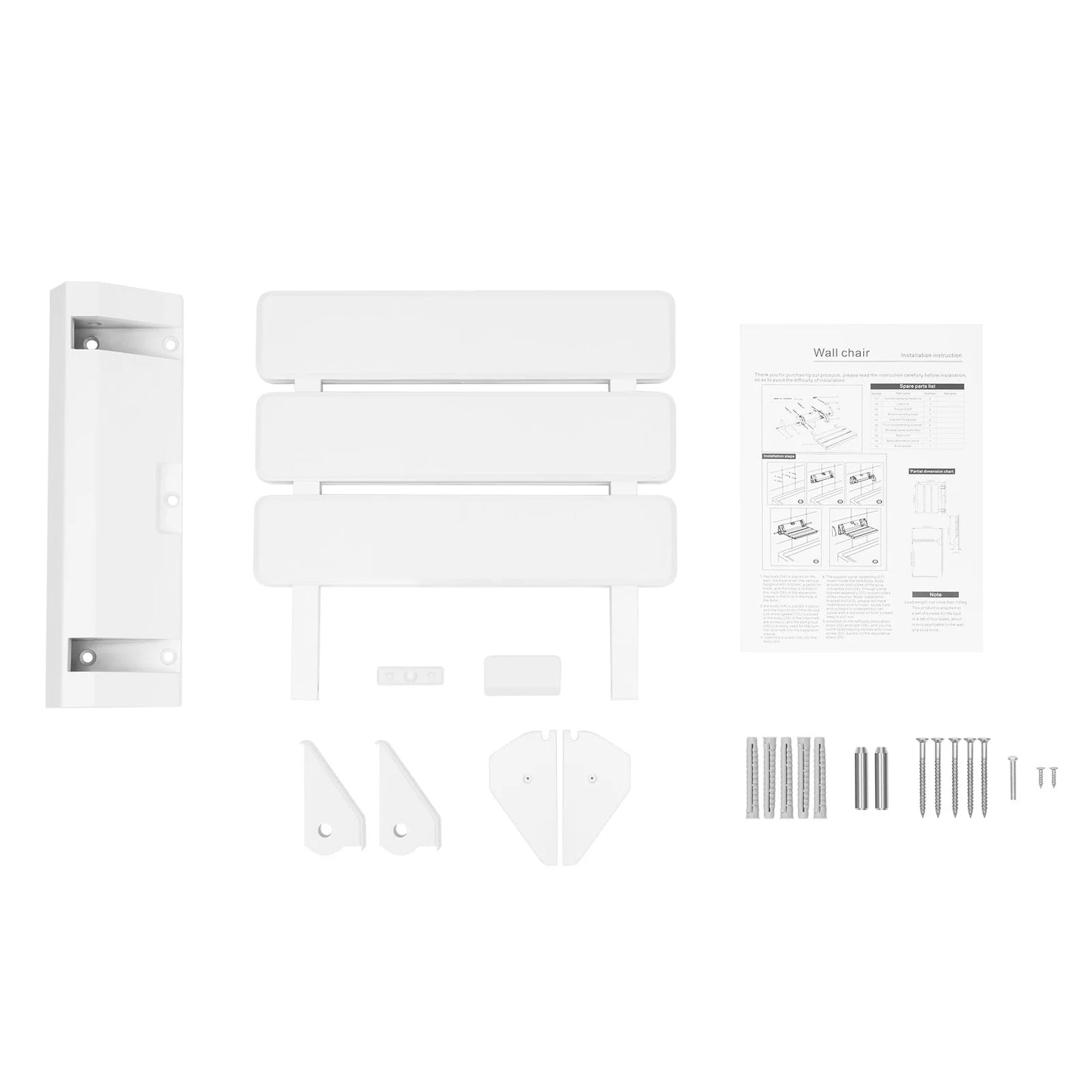 90° Folding Shower Seat Wall-Mounted Waterproof Shower Bench Shoe Changing Stool White Load 130kg for Bathrooms Porches 32*34cm