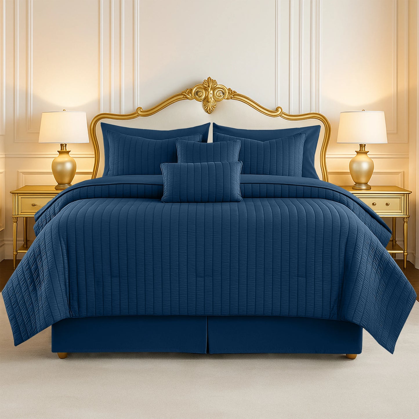Lux Decor 10 Piece Comforter Set, Seersucker Bed in a Bag King Bedding Set - Down Alternative Comforter Set with Sheets