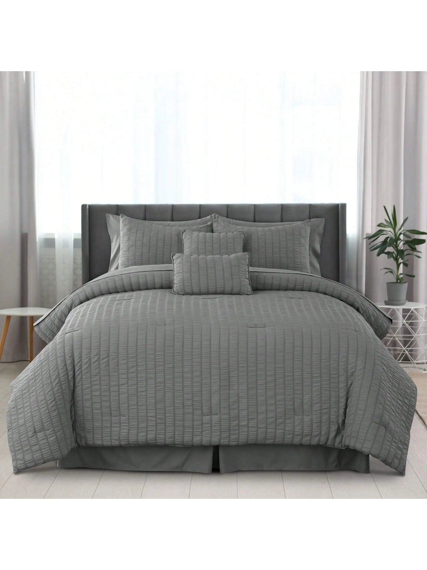 Lux Decor 10 Piece Comforter Set, Seersucker Bed in a Bag King Bedding Set - Down Alternative Comforter Set with Sheets