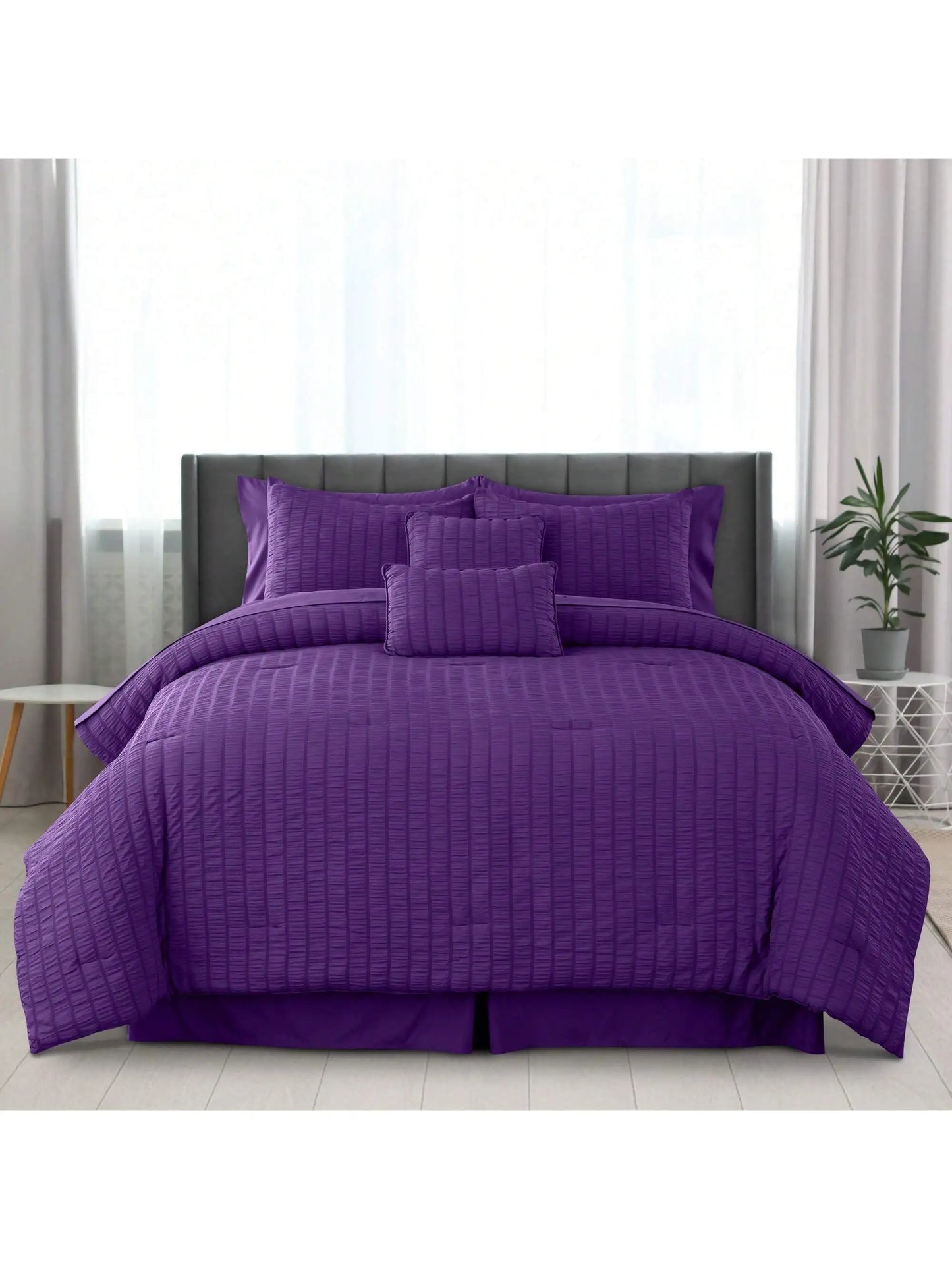 Lux Decor 10 Piece Comforter Set, Seersucker Bed in a Bag King Bedding Set - Down Alternative Comforter Set with Sheets