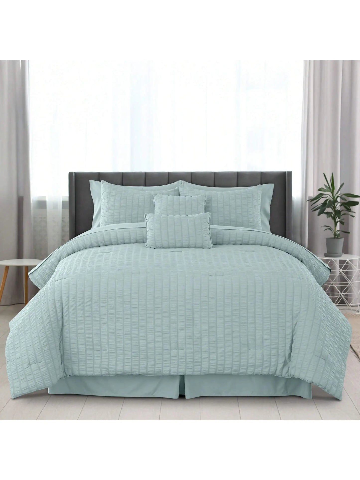 Lux Decor 10 Piece Comforter Set, Seersucker Bed in a Bag King Bedding Set - Down Alternative Comforter Set with Sheets