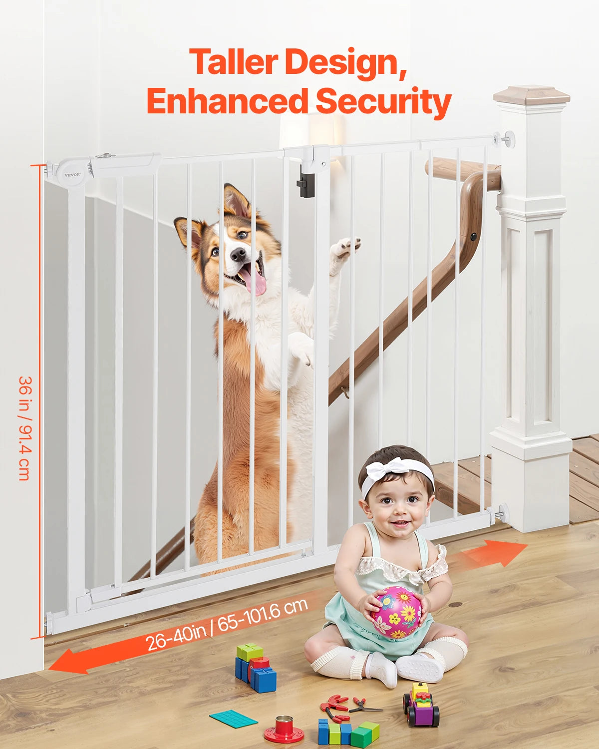 Gate 28/30/36 Inches High Dog Gate Pressure Mount Kit Wall Cups Doorways