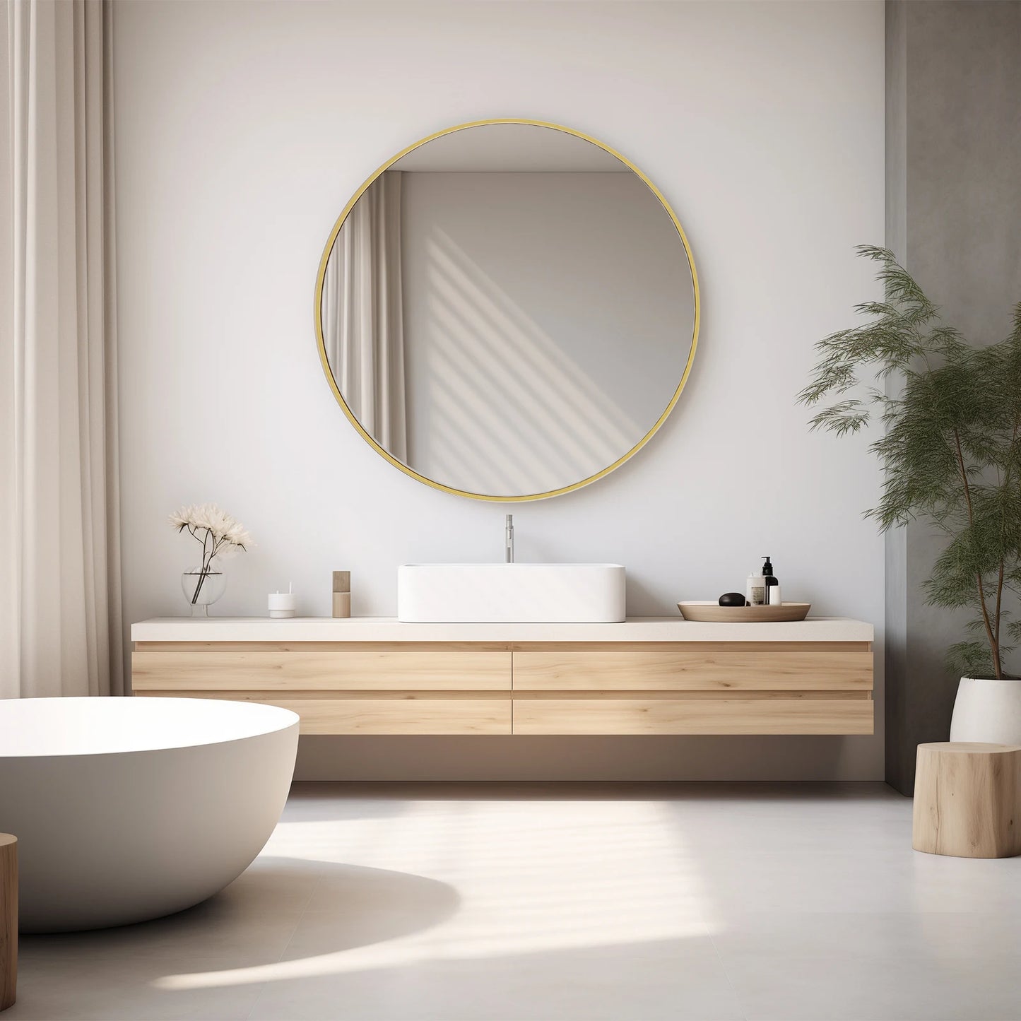 30 Inch Large Gold Round Vanity Framed Mirror for Wall Matte Metal Framed Modern Mirror Tempered Glass Bedroom Living Room