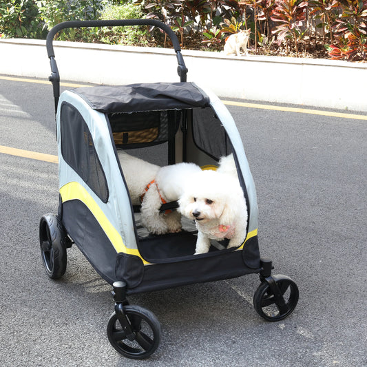 Pet Stroller for 2 Dogs, Zipper Divider and Wheels, Wagon, Travel Carriage