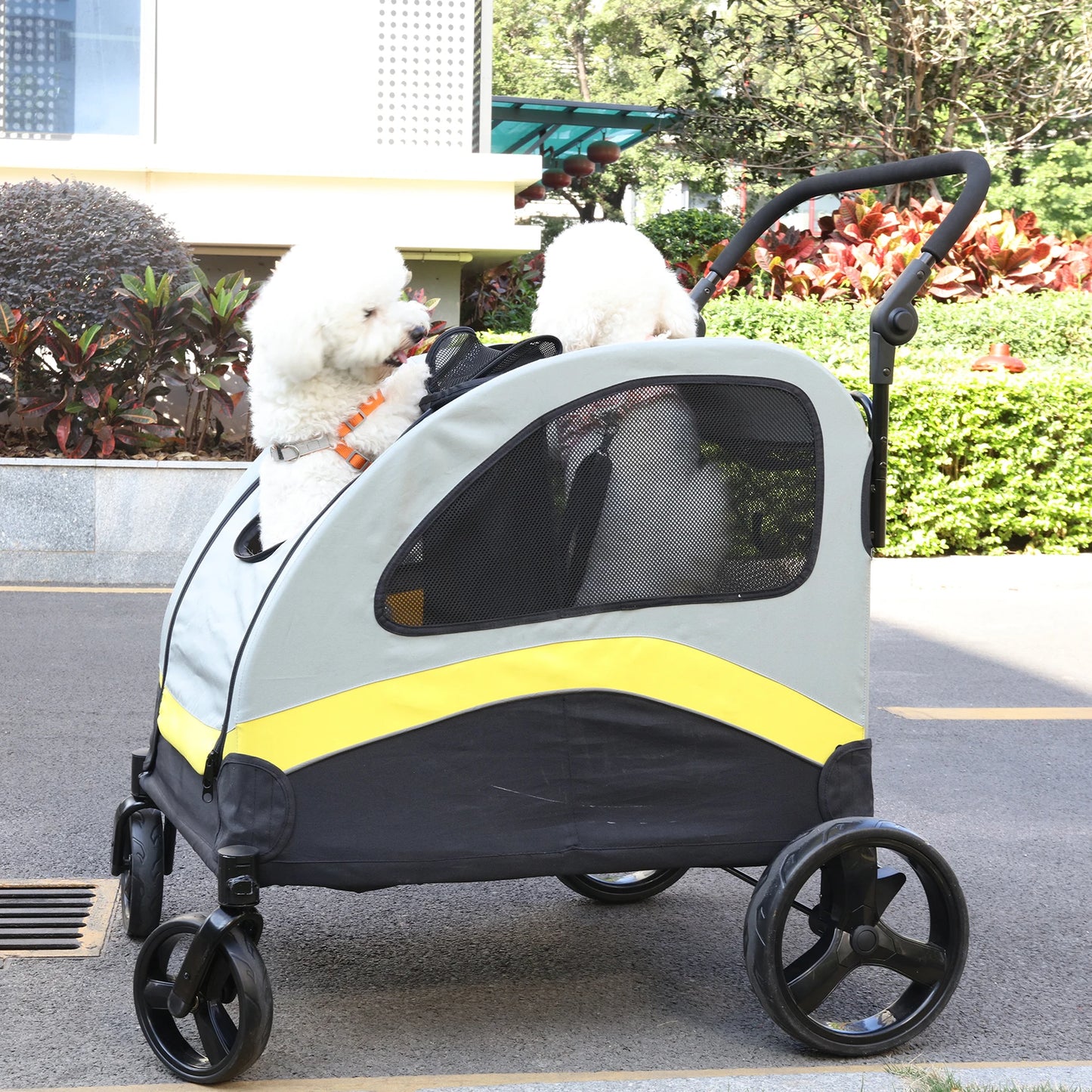 Pet Stroller for 2 Dogs, Zipper Divider and Wheels, Wagon, Travel Carriage