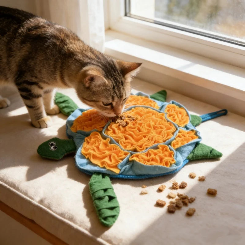 BOOTEELY Pet Sniffing Mat Turtle Design Cat Puzzle Feeder Washable Foraging Pad for Boredom Anxiety Relief