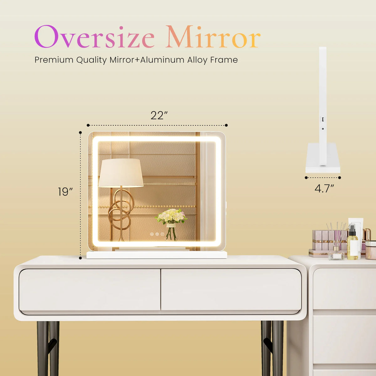 JHK LED Vanity Mirror with Lights Aluminum Frame Bathroom Mirror Dimma ...