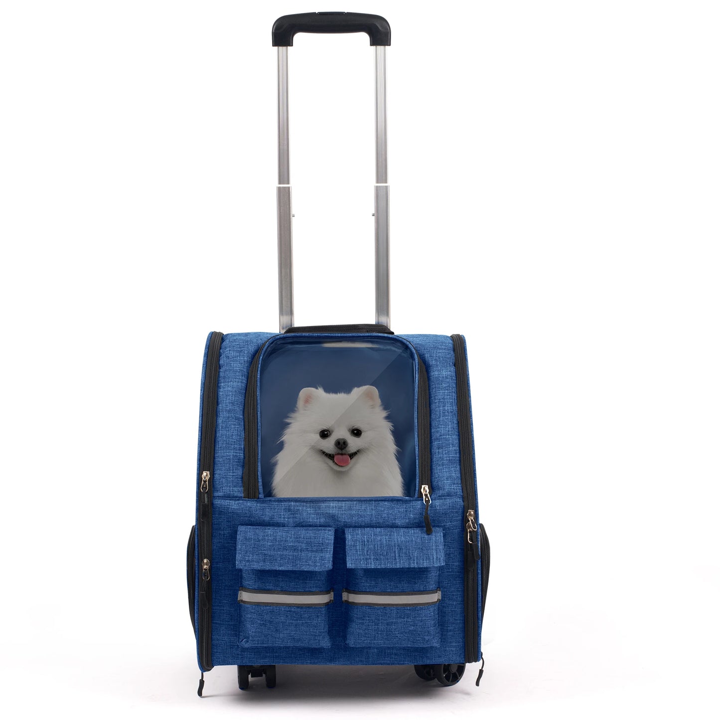 Foldable Rolling Pet Carrier Backpack with Removable Wheels