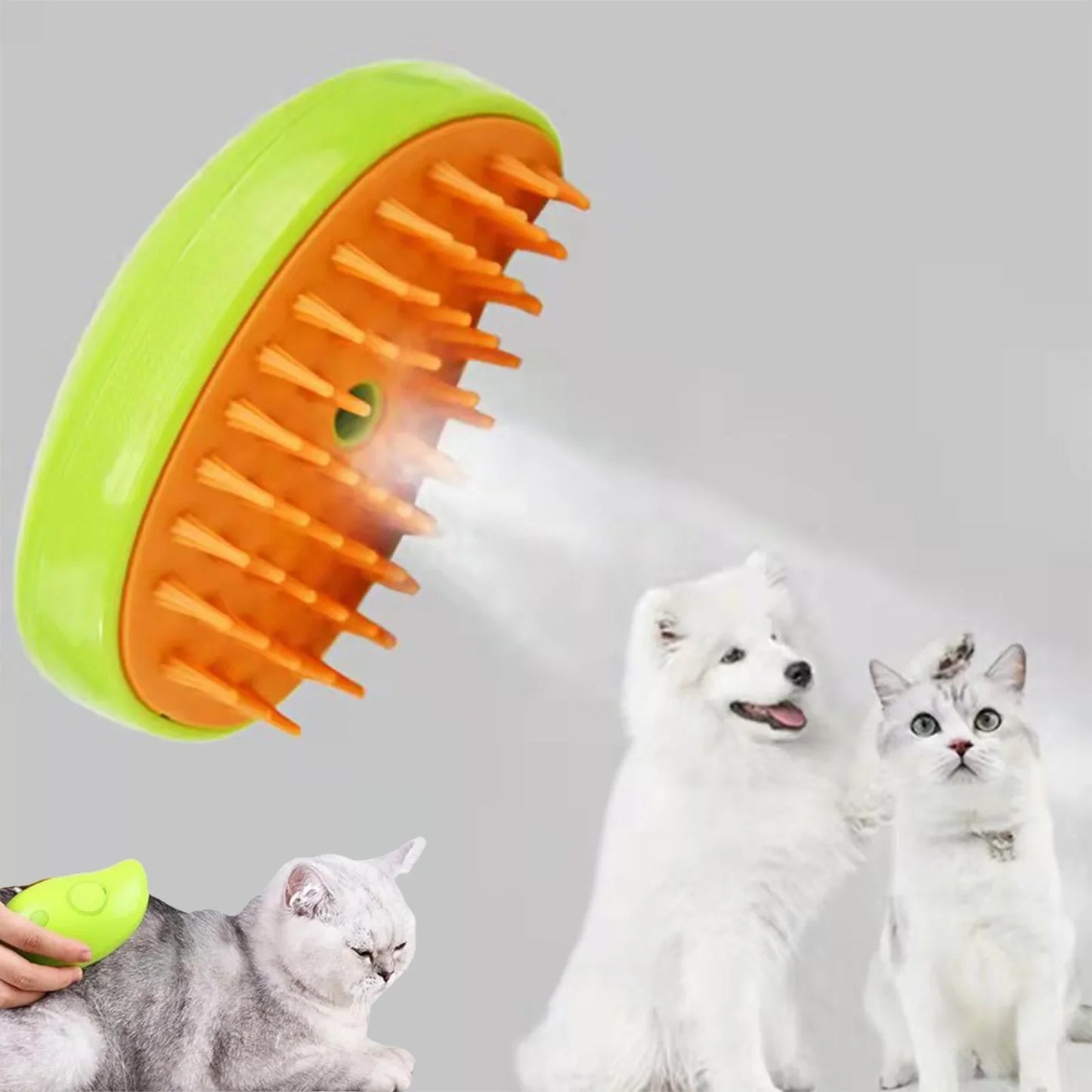 Electric Pet Steamer Brush – 3-in-1 Dog & Cat Hair Brush with Massage, Tangle Removal & Spray