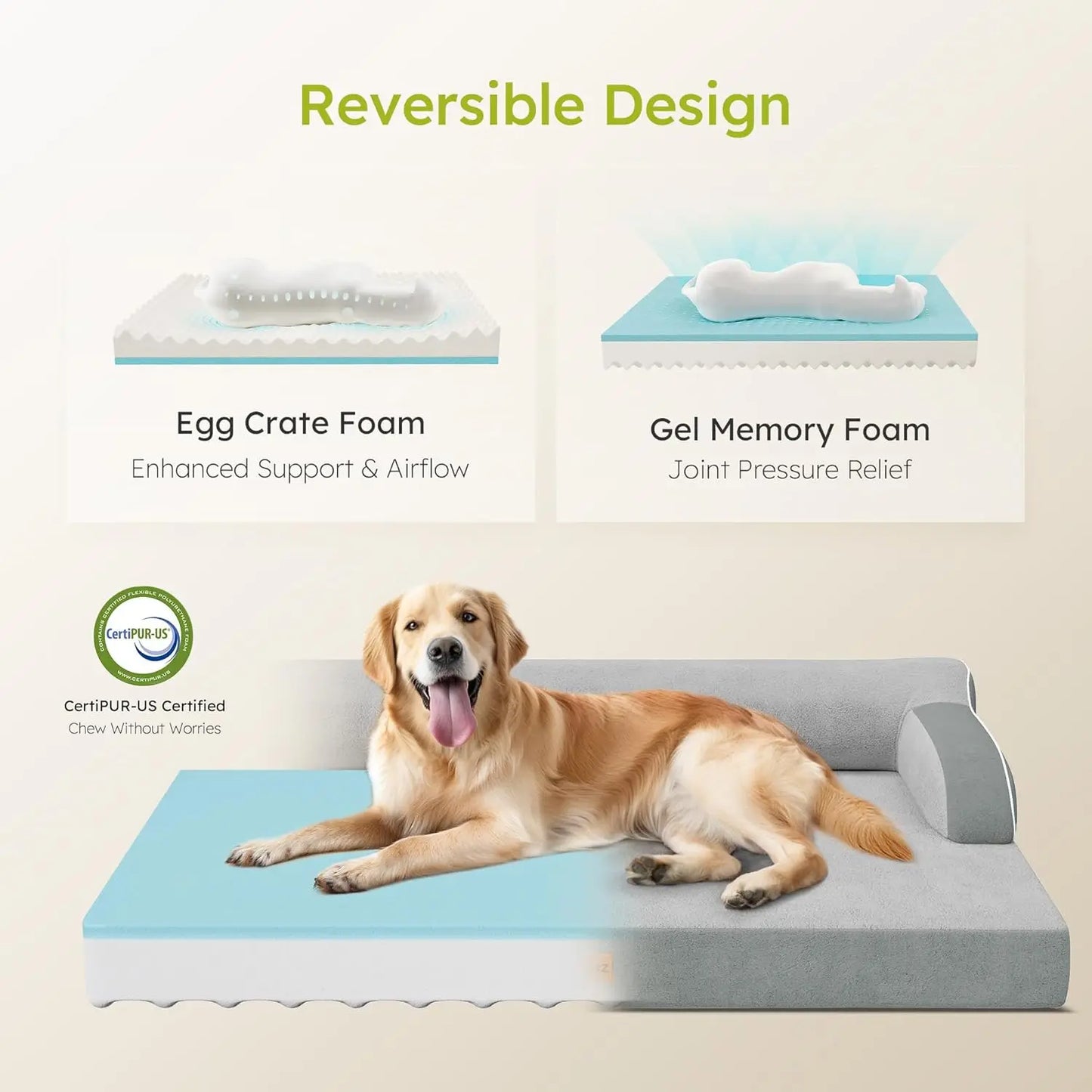 Extra Large Orthopedic Dog Bed with Cooling Memory Foam, Washable Waterproof Cover and Nonslip Bottom