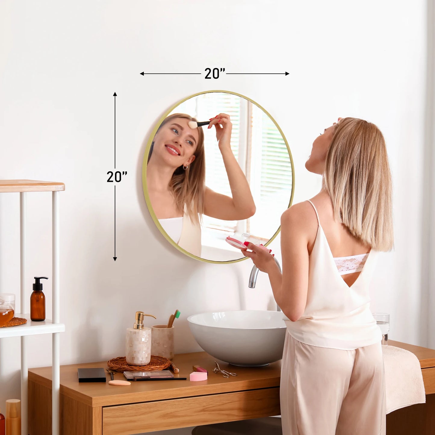 30 Inch Large Gold Round Vanity Framed Mirror for Wall Matte Metal Framed Modern Mirror Tempered Glass Bedroom Living Room