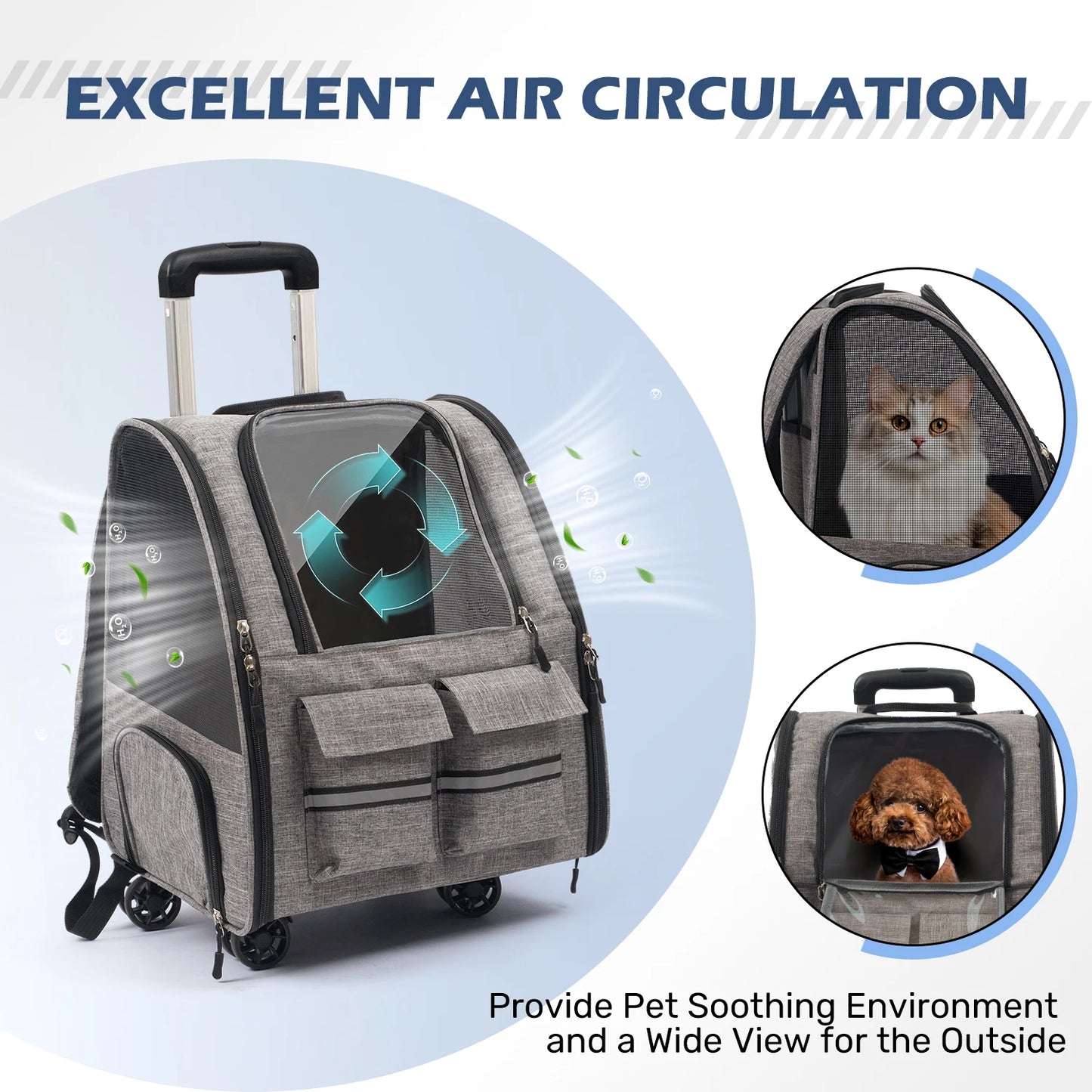 Foldable Rolling Pet Carrier Backpack with Removable Wheels