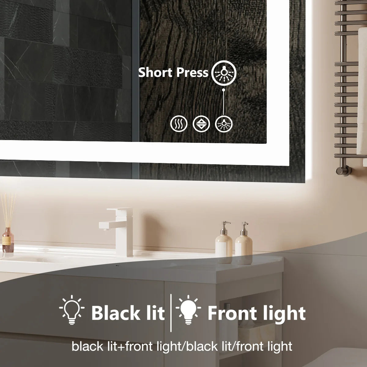 36"x 24"LED Bathroom Vanity Mirror for Wall Memory Function Tempered Glass with Front Light and Backlit For Living Room