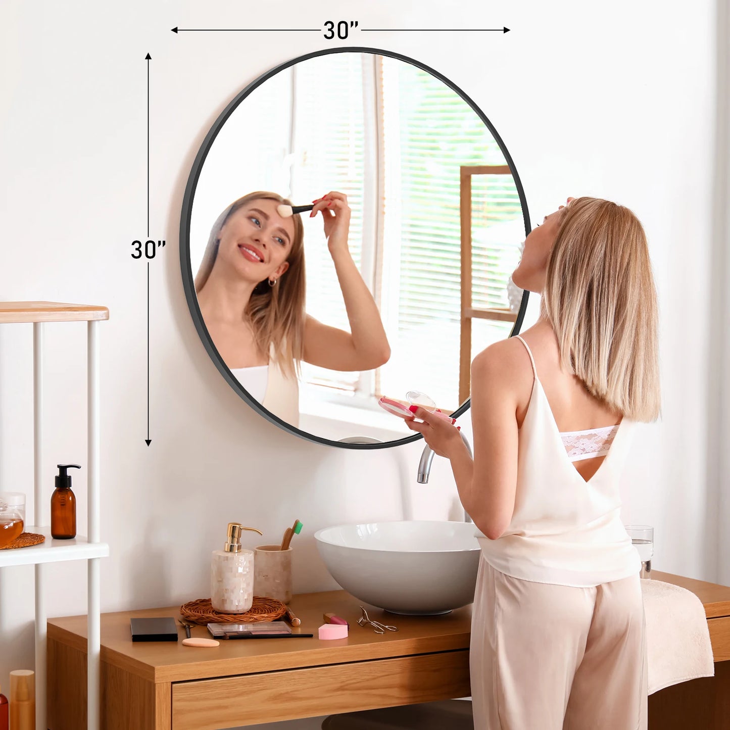 30 Inch Large Gold Round Vanity Framed Mirror for Wall Matte Metal Framed Modern Mirror Tempered Glass Bedroom Living Room