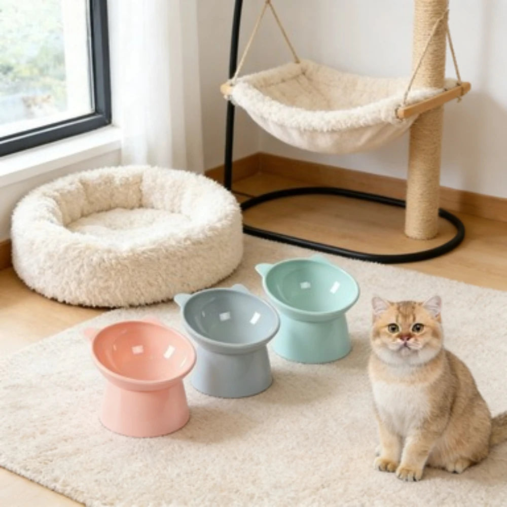 Cat-Ear Elevated Pet Bowl – Ergonomic Raised Feeder for Cats & Small Dogs, Non-Slip Base, Reduces Neck Strain