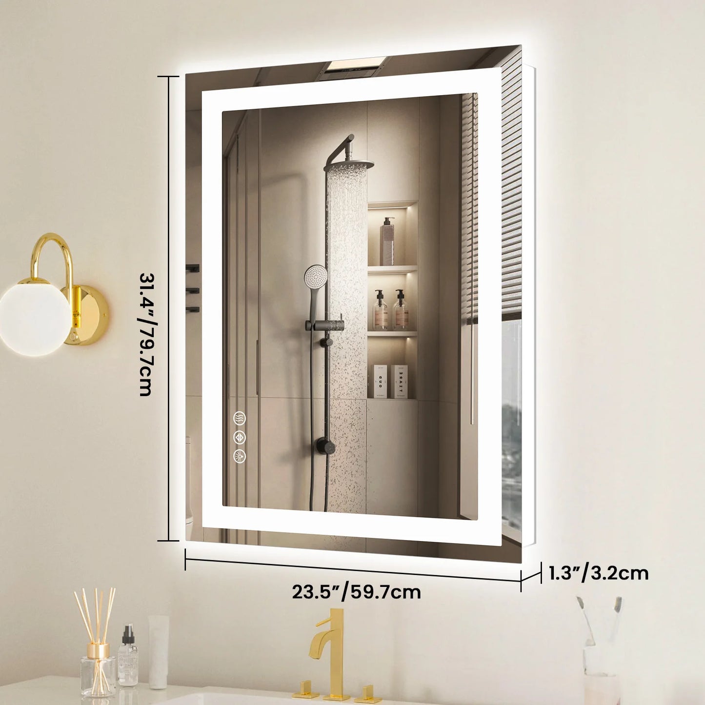 36"x 24"LED Bathroom Vanity Mirror for Wall Memory Function Tempered Glass with Front Light and Backlit For Living Room