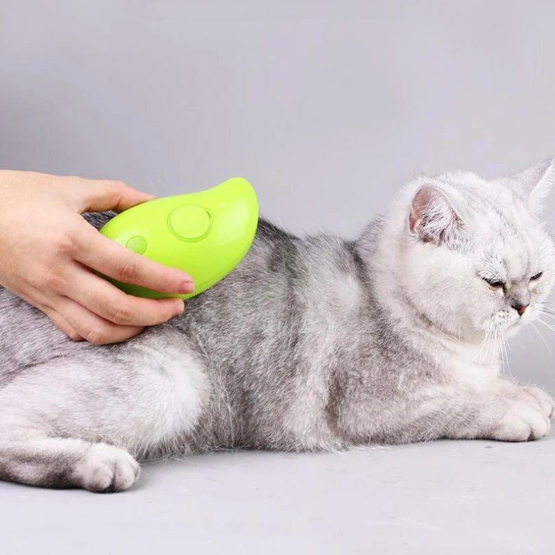 Electric Pet Steamer Brush – 3-in-1 Dog & Cat Hair Brush with Massage, Tangle Removal & Spray