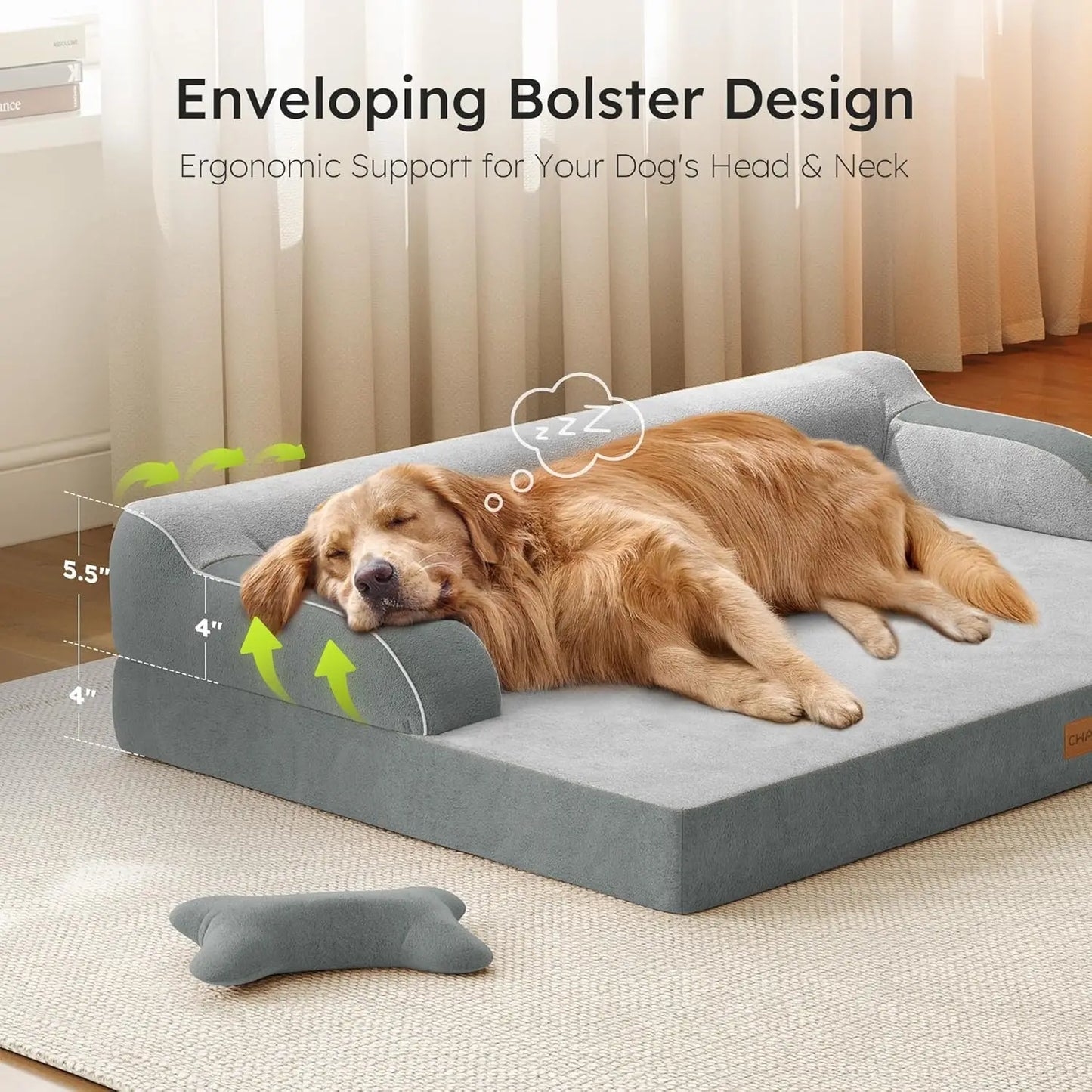 Extra Large Orthopedic Dog Bed with Cooling Memory Foam, Washable Waterproof Cover and Nonslip Bottom