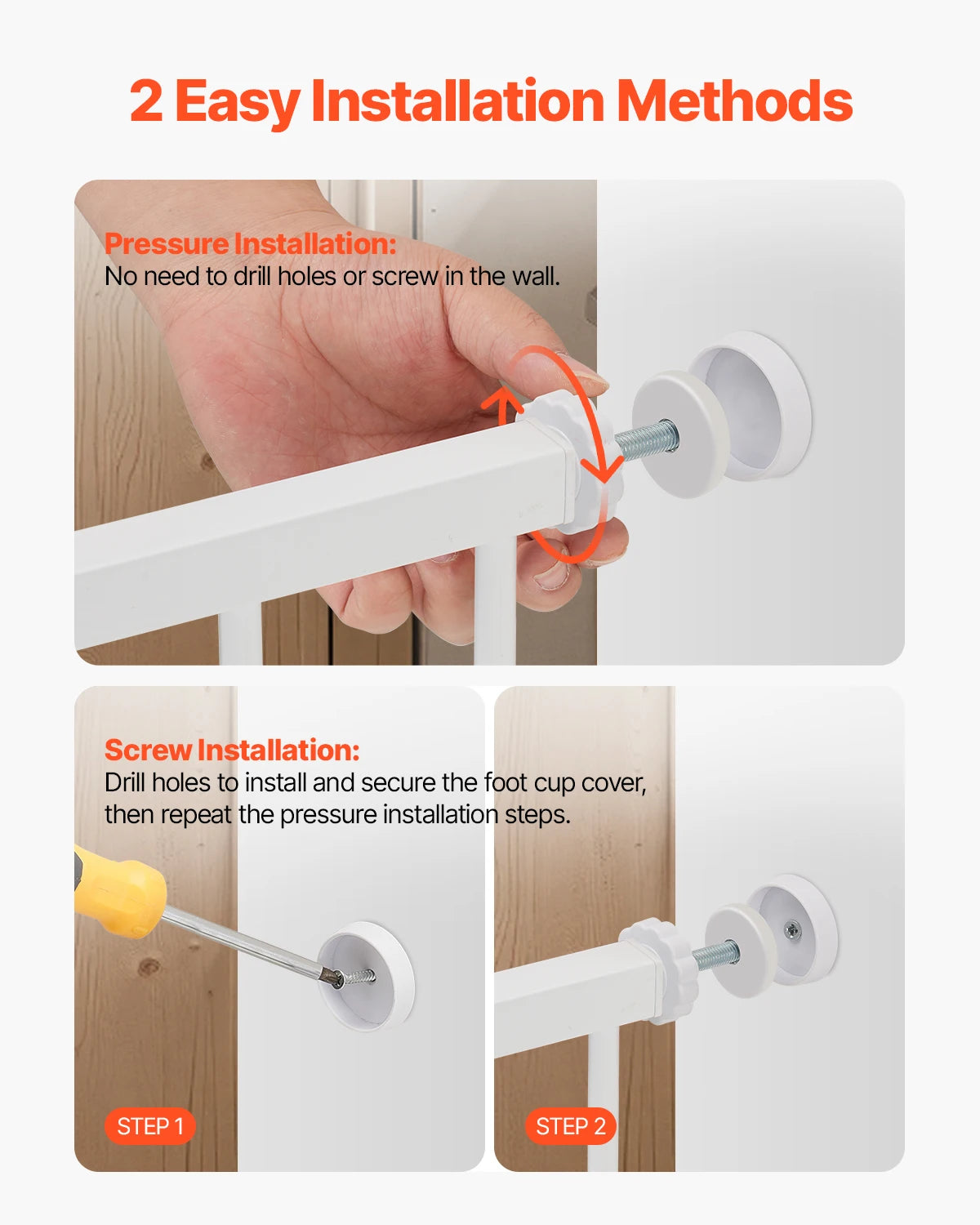 Gate 28/30/36 Inches High Dog Gate Pressure Mount Kit Wall Cups Doorways