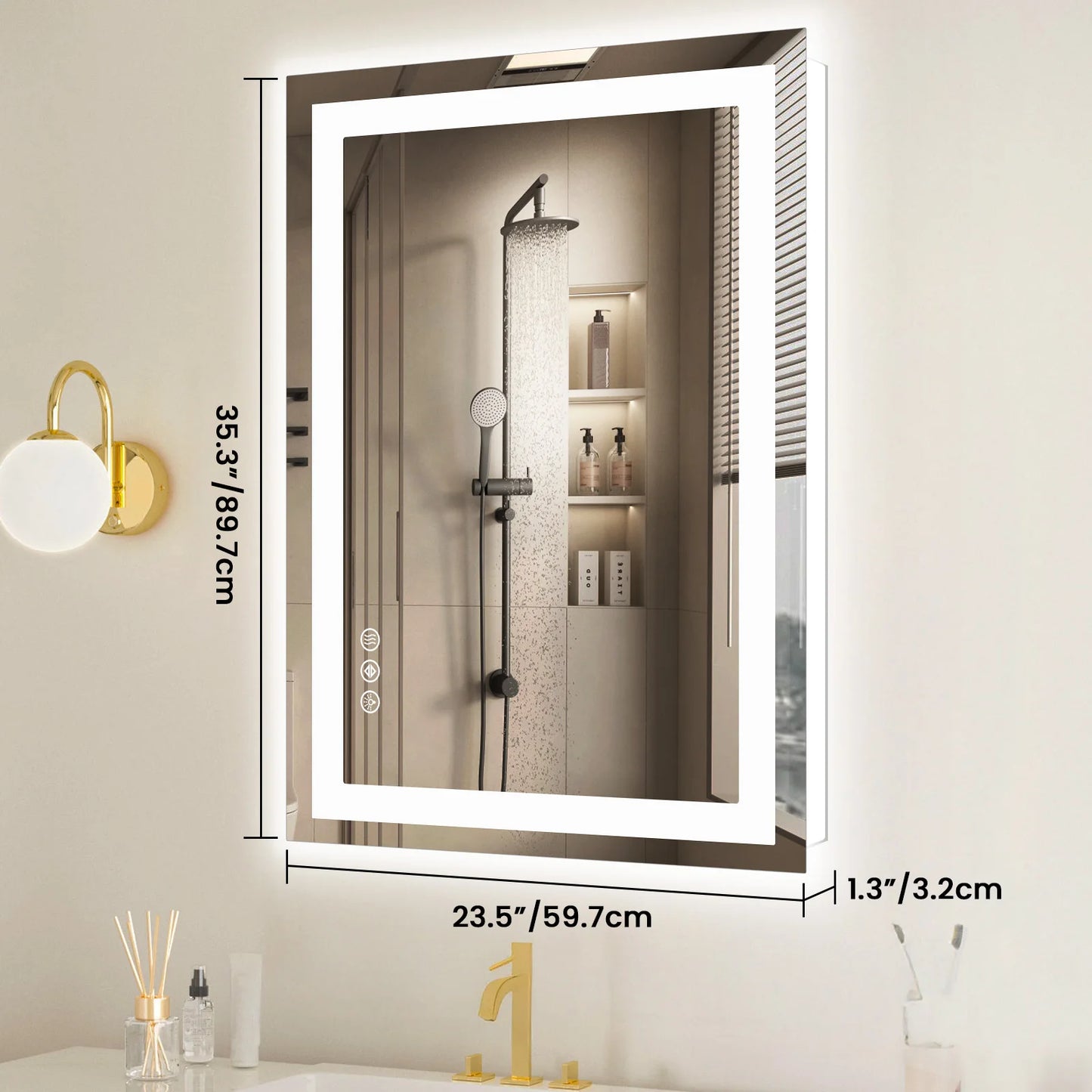 36"x 24"LED Bathroom Vanity Mirror for Wall Memory Function Tempered Glass with Front Light and Backlit For Living Room