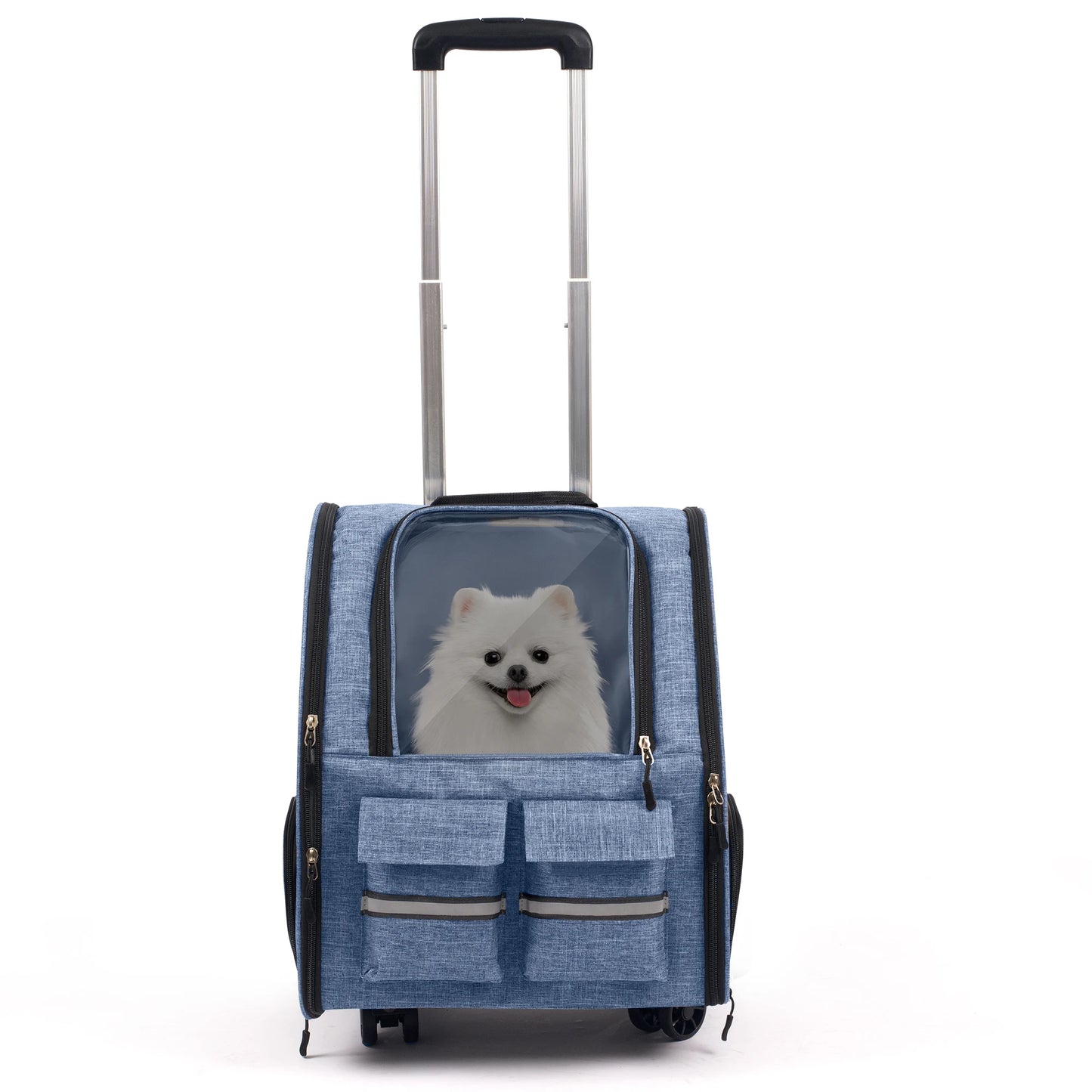 Foldable Rolling Pet Carrier Backpack with Removable Wheels