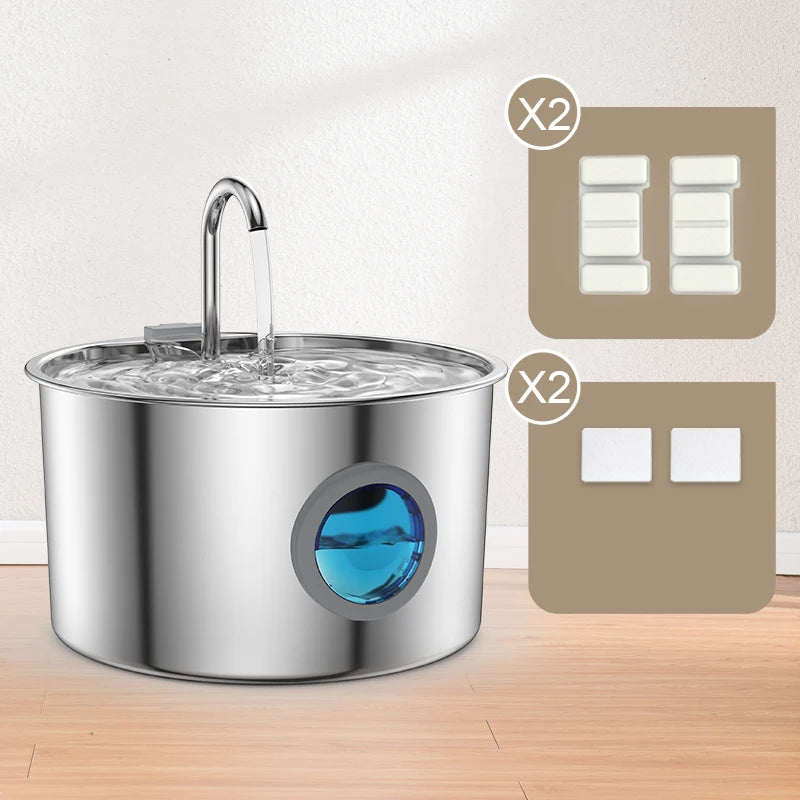 Stainless Steel Cat Water Fountain, 108oz Pet Fountain Dispenser Automatic for Inside Dog Cats Drinking Replaceable filters