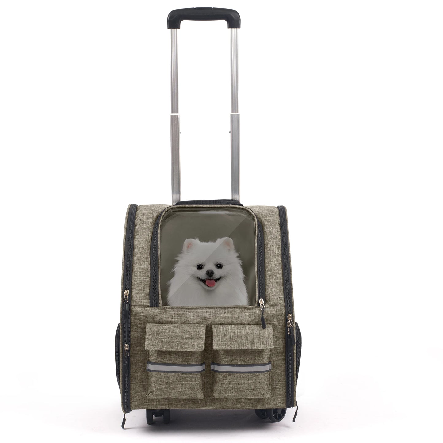Foldable Rolling Pet Carrier Backpack with Removable Wheels