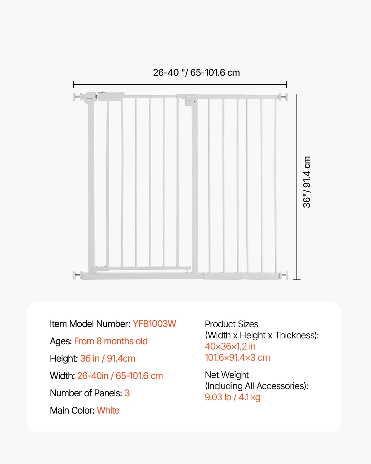Gate 28/30/36 Inches High Dog Gate Pressure Mount Kit Wall Cups Doorways