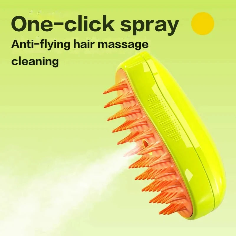 Electric Pet Steamer Brush – 3-in-1 Dog & Cat Hair Brush with Massage, Tangle Removal & Spray