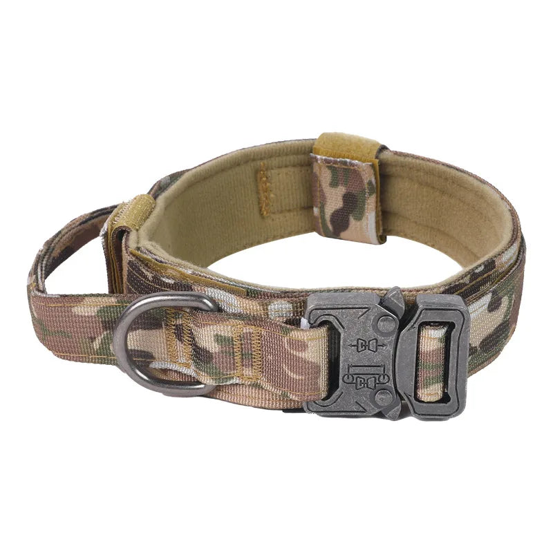 Tactical Dog Collar Adjustable Military Nylon Dog Collar with Control Handle and Heavy Duty Metal Buckle for Medium & Large Dog