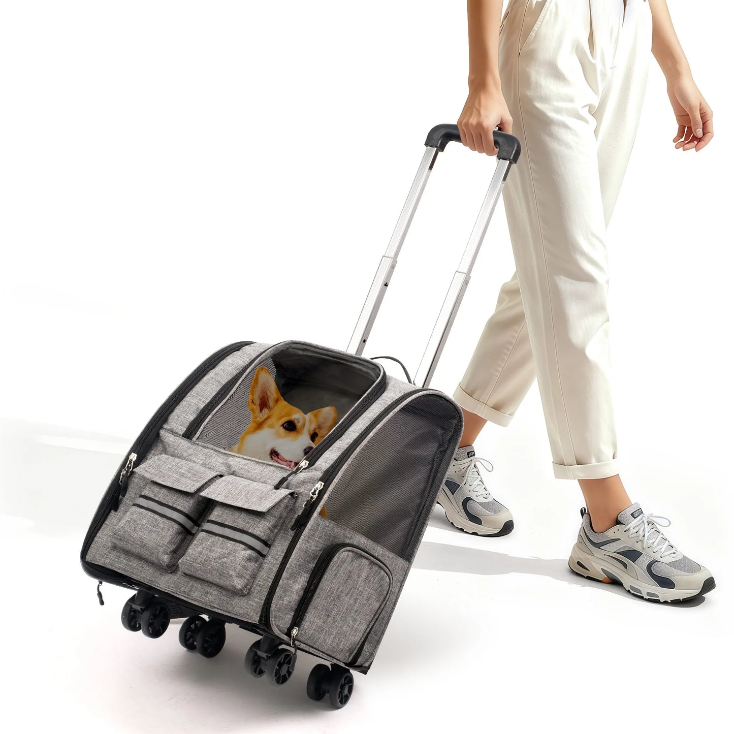 Foldable Rolling Pet Carrier Backpack with Removable Wheels
