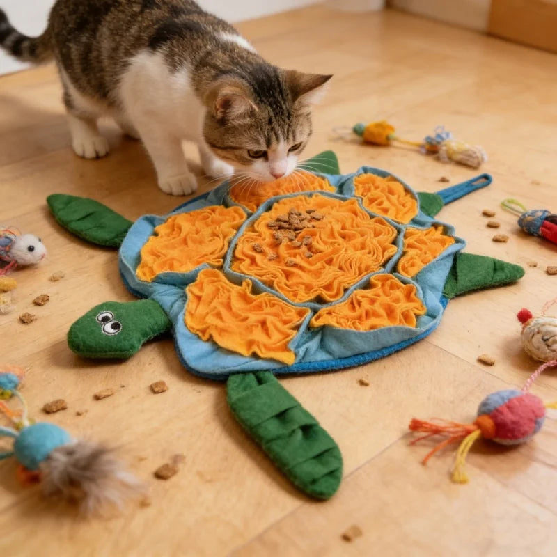 BOOTEELY Pet Sniffing Mat Turtle Design Cat Puzzle Feeder Washable Foraging Pad for Boredom Anxiety Relief