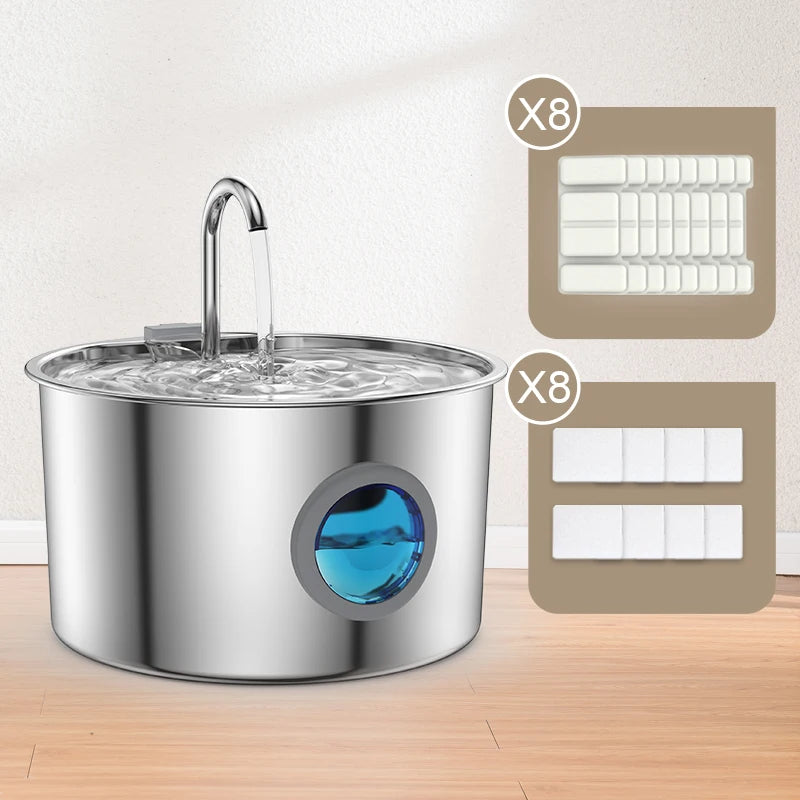 Stainless Steel Cat Water Fountain, 108oz Pet Fountain Dispenser Automatic for Inside Dog Cats Drinking Replaceable filters