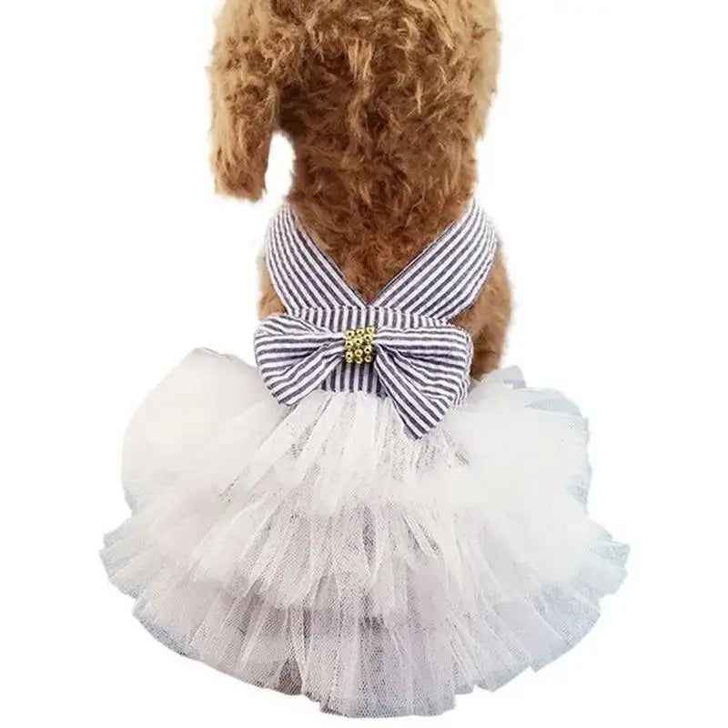 Bowknot Pet Costume Dress Pet Dog Striped Cat Dog Puppy Wedding Princess Skirt Dog Clothes Home Pet Supplies