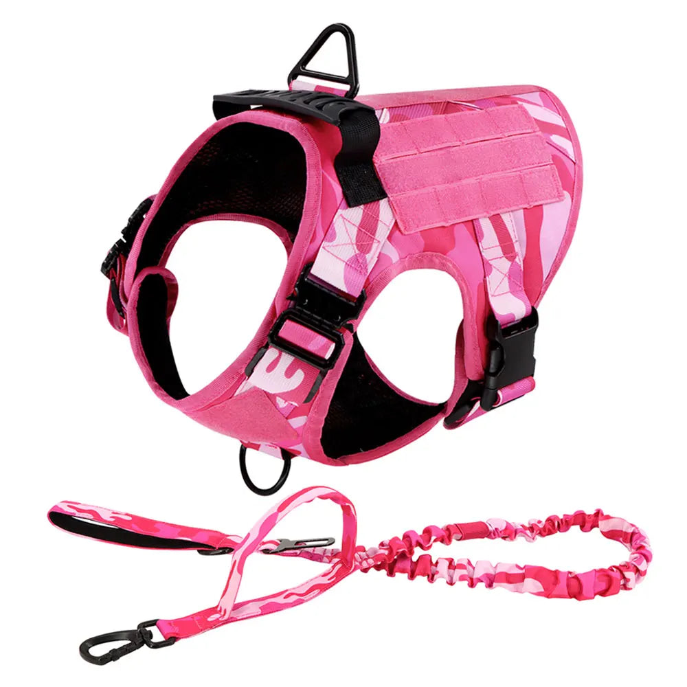 Military Pink Camouflage Dog Harness For Large Medium Dogs Harnesses Leash Adjustable Pet German Shepherd Tactical Training Vest