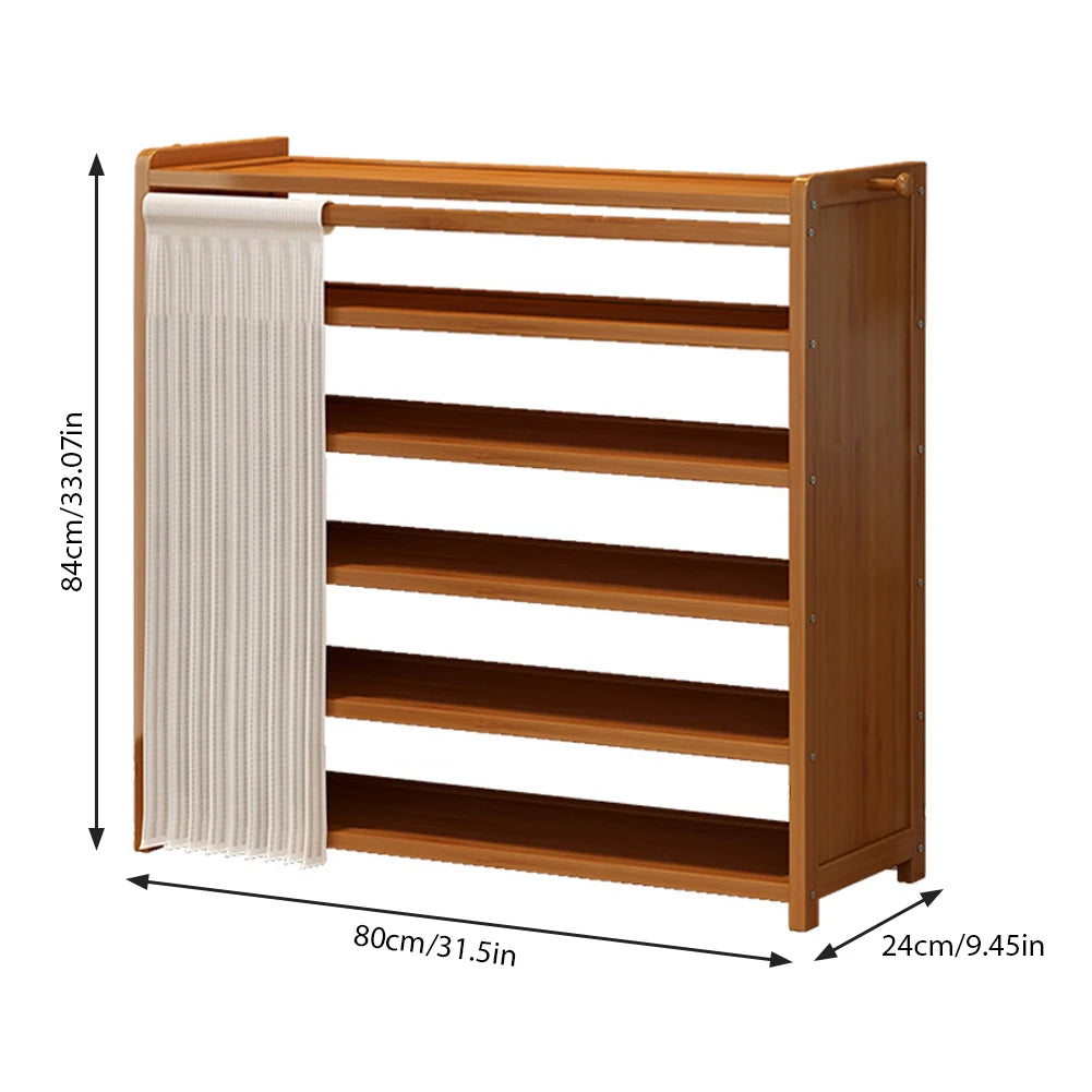 6-Tier Shoes Racks Organizer with White Gauze Curtain Wooden Cabinet Organizer for Entryway Hallway Bedroom Closet Living Room