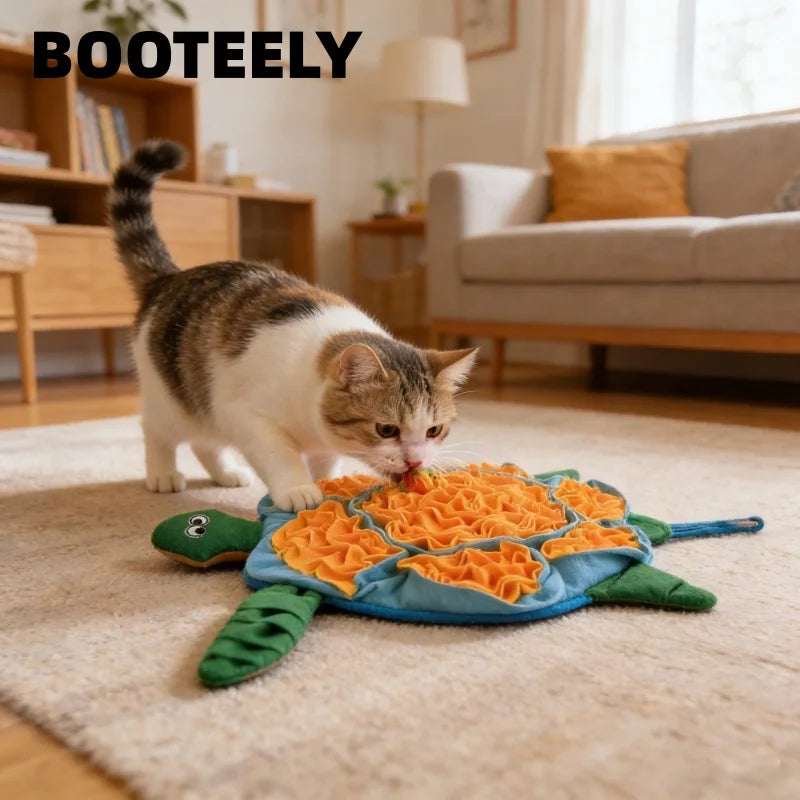 BOOTEELY Pet Sniffing Mat Turtle Design Cat Puzzle Feeder Washable Foraging Pad for Boredom Anxiety Relief