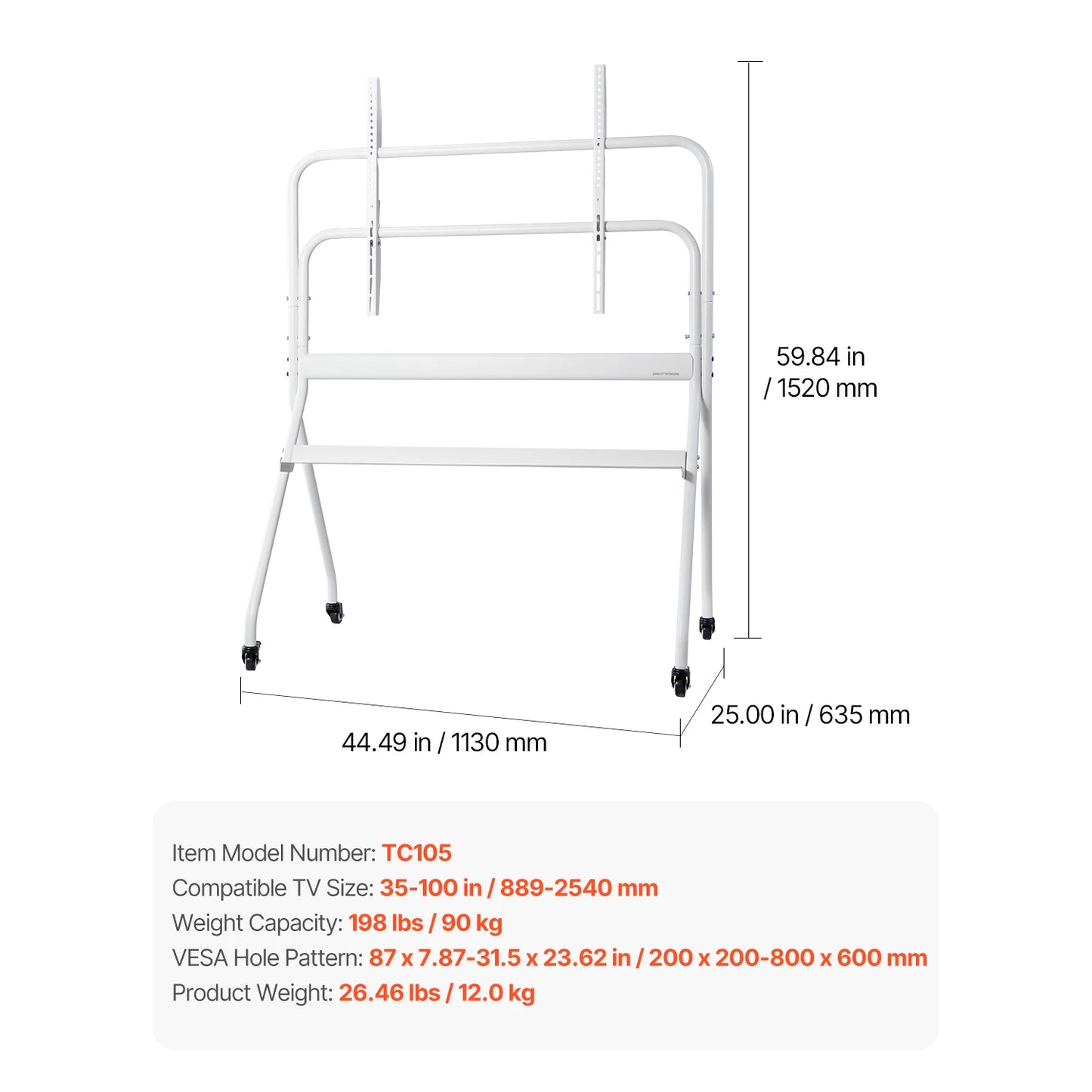 Rolling TV Stand Mobile TV Cart Suit for Various Sizes TV Portable TV Stand with Wheels for Living Room Bedroom Office