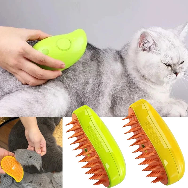 Electric Pet Steamer Brush – 3-in-1 Dog & Cat Hair Brush with Massage, Tangle Removal & Spray