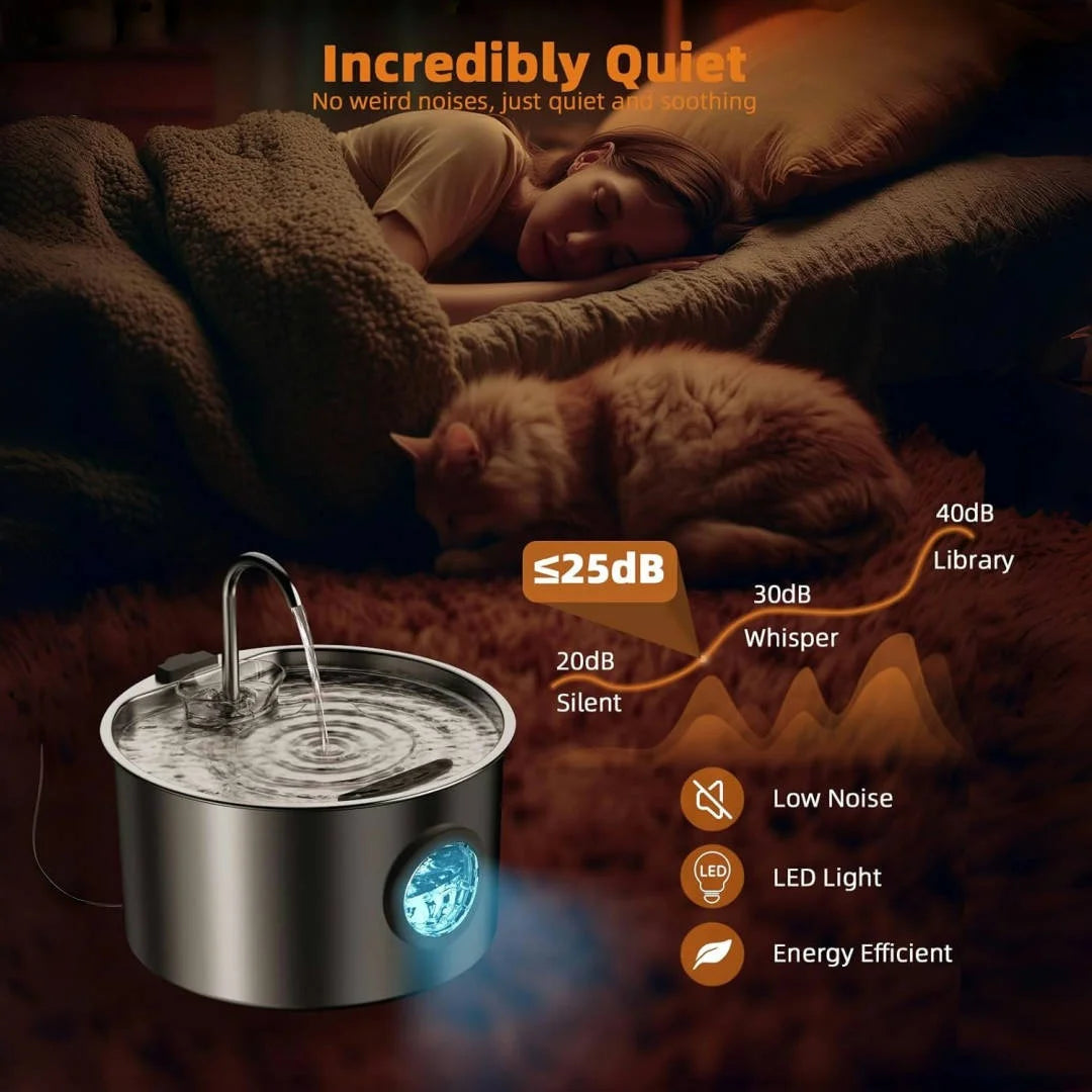 Stainless Steel Cat Water Fountain, 108oz Pet Fountain Dispenser Automatic for Inside Dog Cats Drinking Replaceable filters