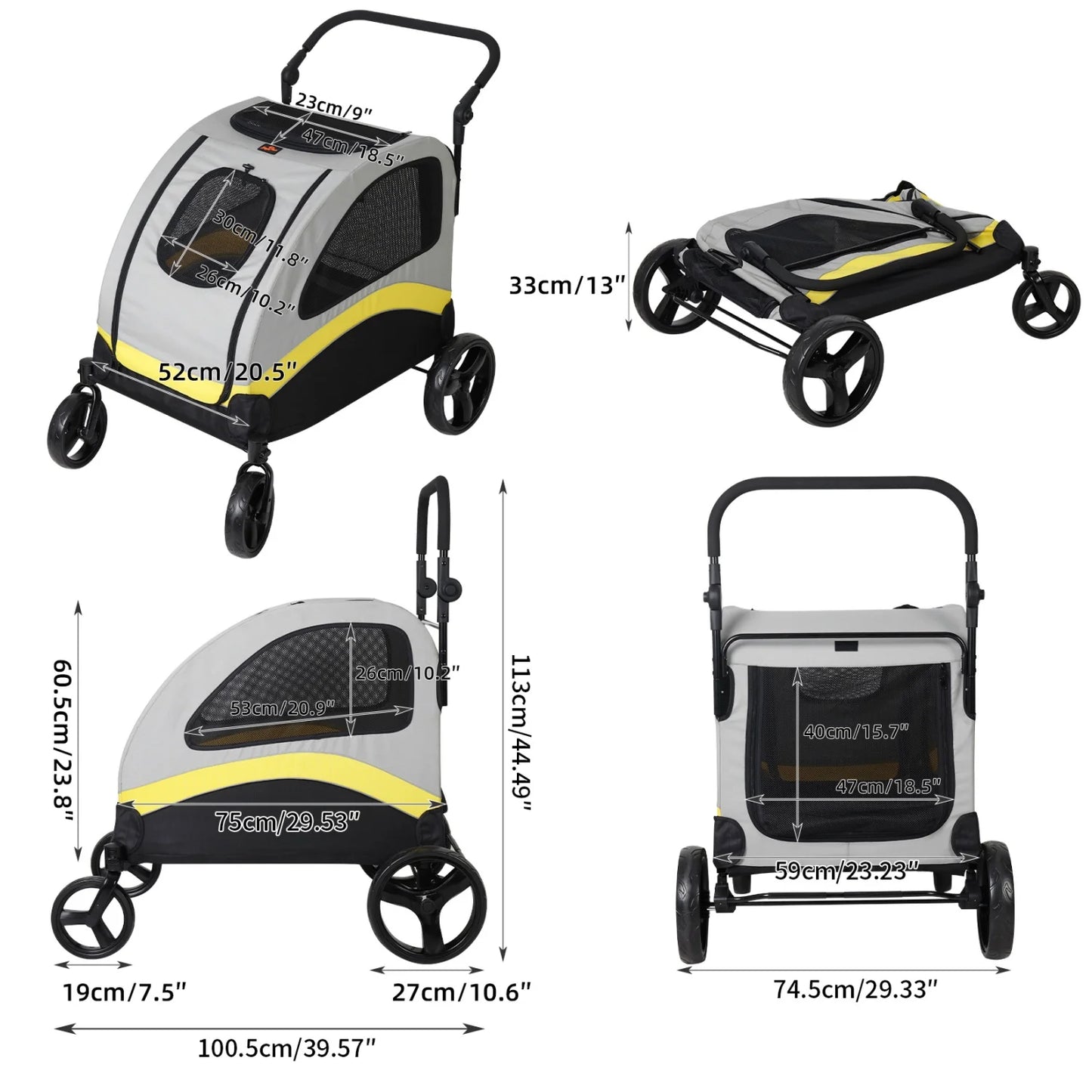 Pet Stroller for 2 Dogs, Zipper Divider and Wheels, Wagon, Travel Carriage