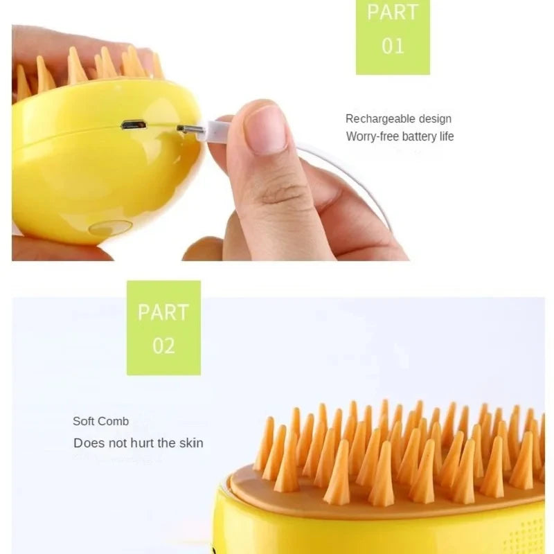 Electric Pet Steamer Brush – 3-in-1 Dog & Cat Hair Brush with Massage, Tangle Removal & Spray