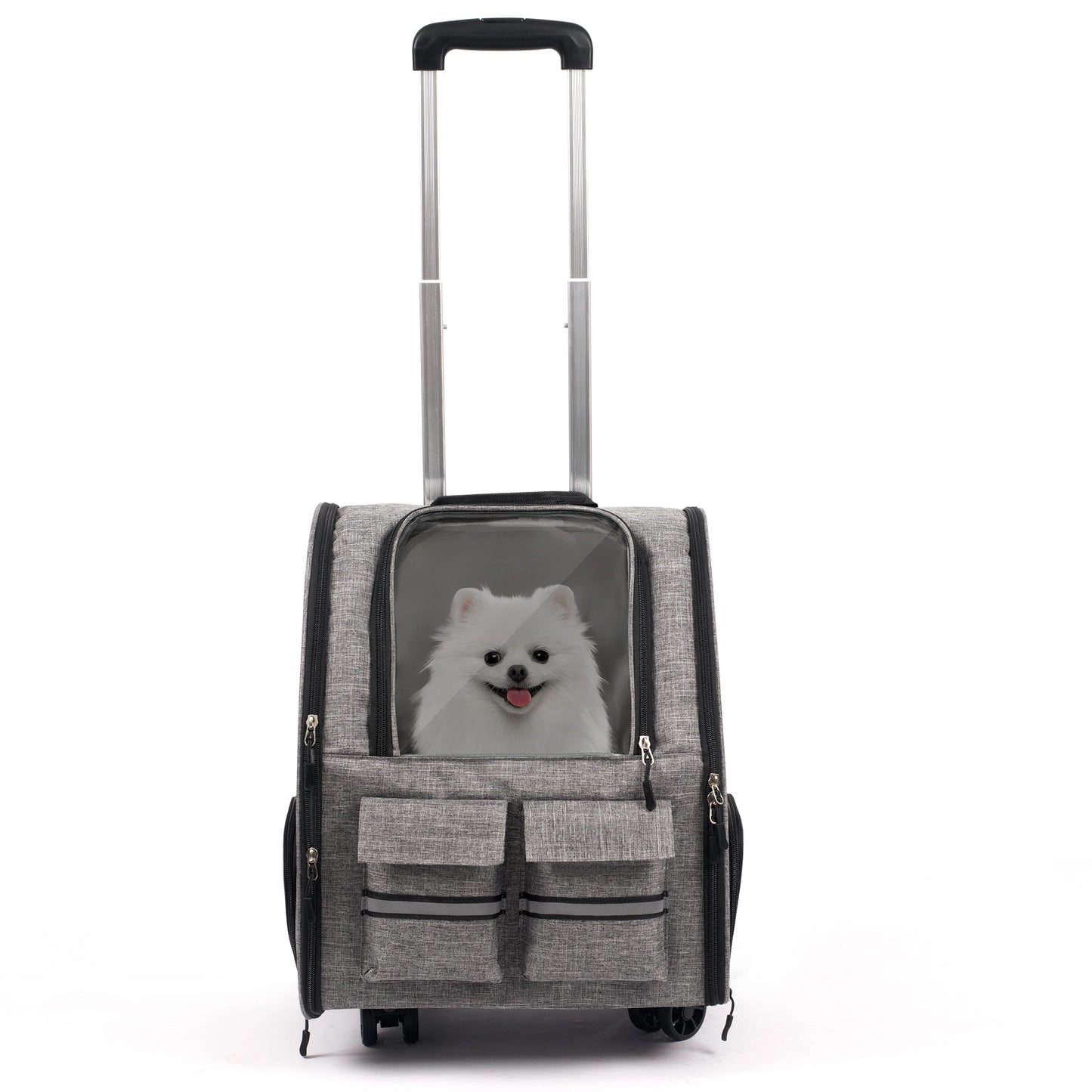 Foldable Rolling Pet Carrier Backpack with Removable Wheels
