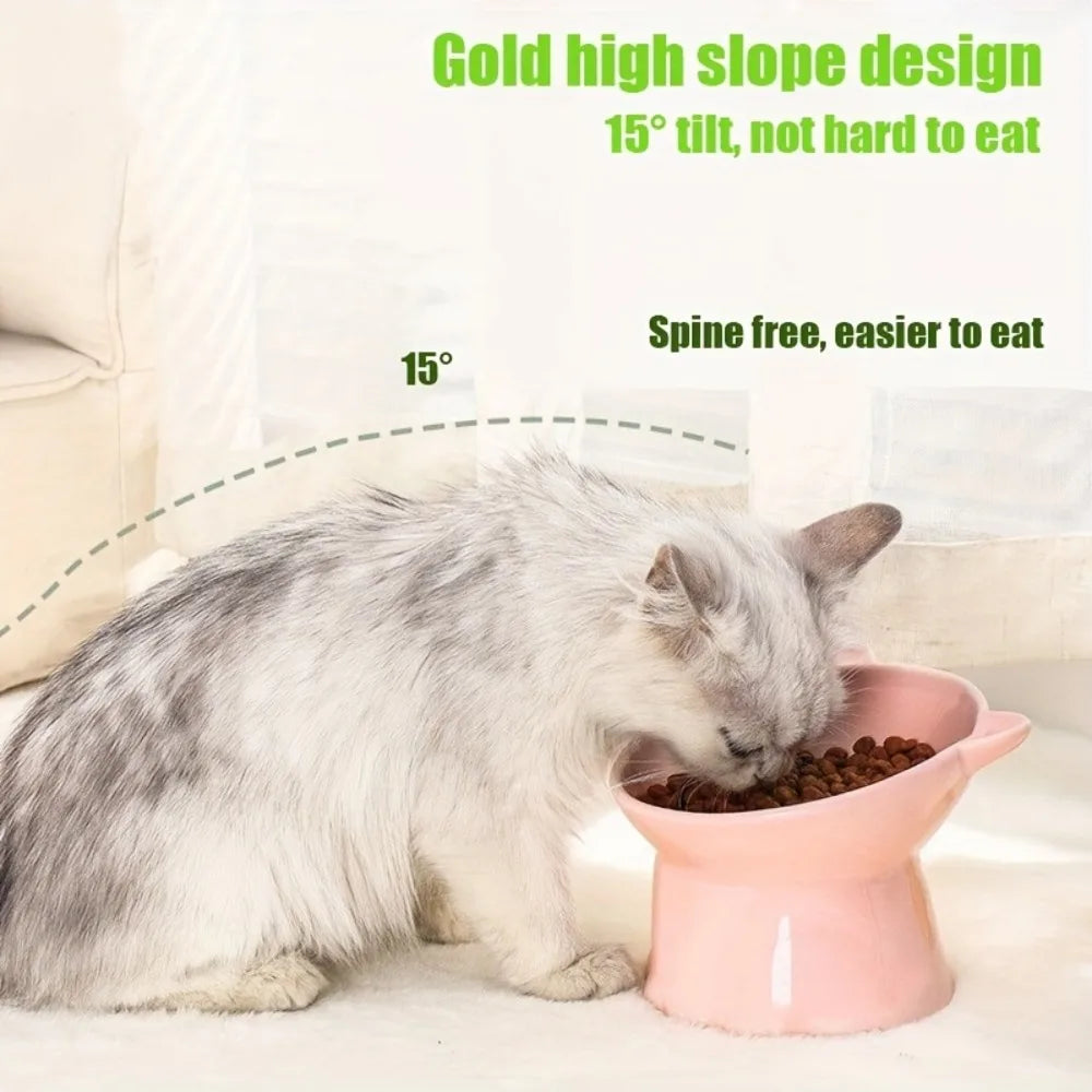 Cat-Ear Elevated Pet Bowl – Ergonomic Raised Feeder for Cats & Small Dogs, Non-Slip Base, Reduces Neck Strain