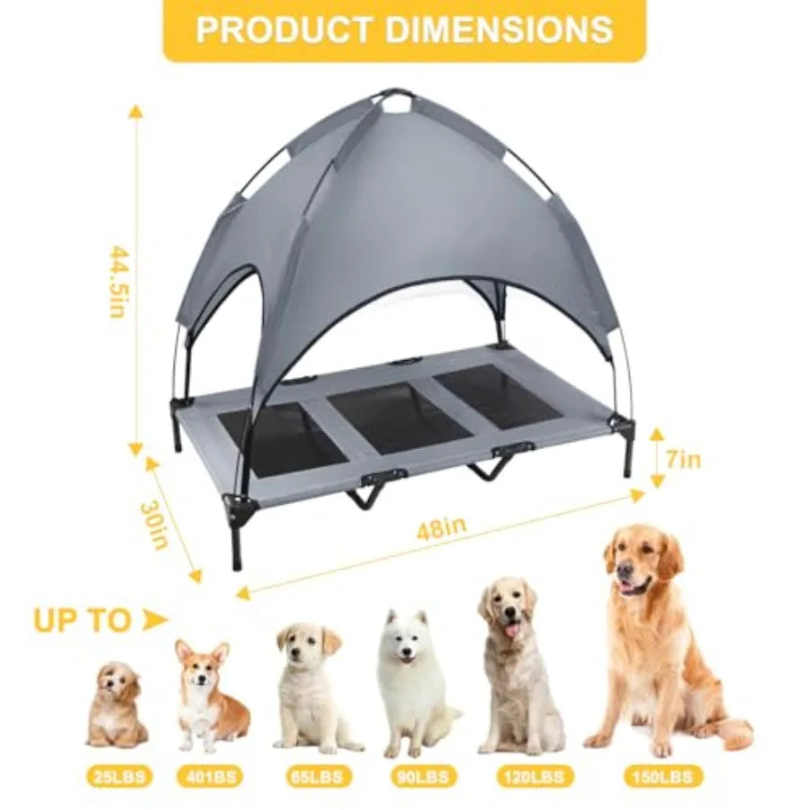 Elevated Dog Bed with Canopy 48-inch Waterproof Pet Cot Portable Outdoor Pet Bed with Carry Bag Indoor/Outdoor Cooling Canopy D