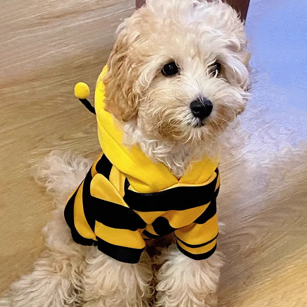 Cute Bee Costume Dog Cat Hoodie - thickened Pet Sweater Warm Outfit for Halloween Cosplay & Daily Wear pet clothes dogs clothes