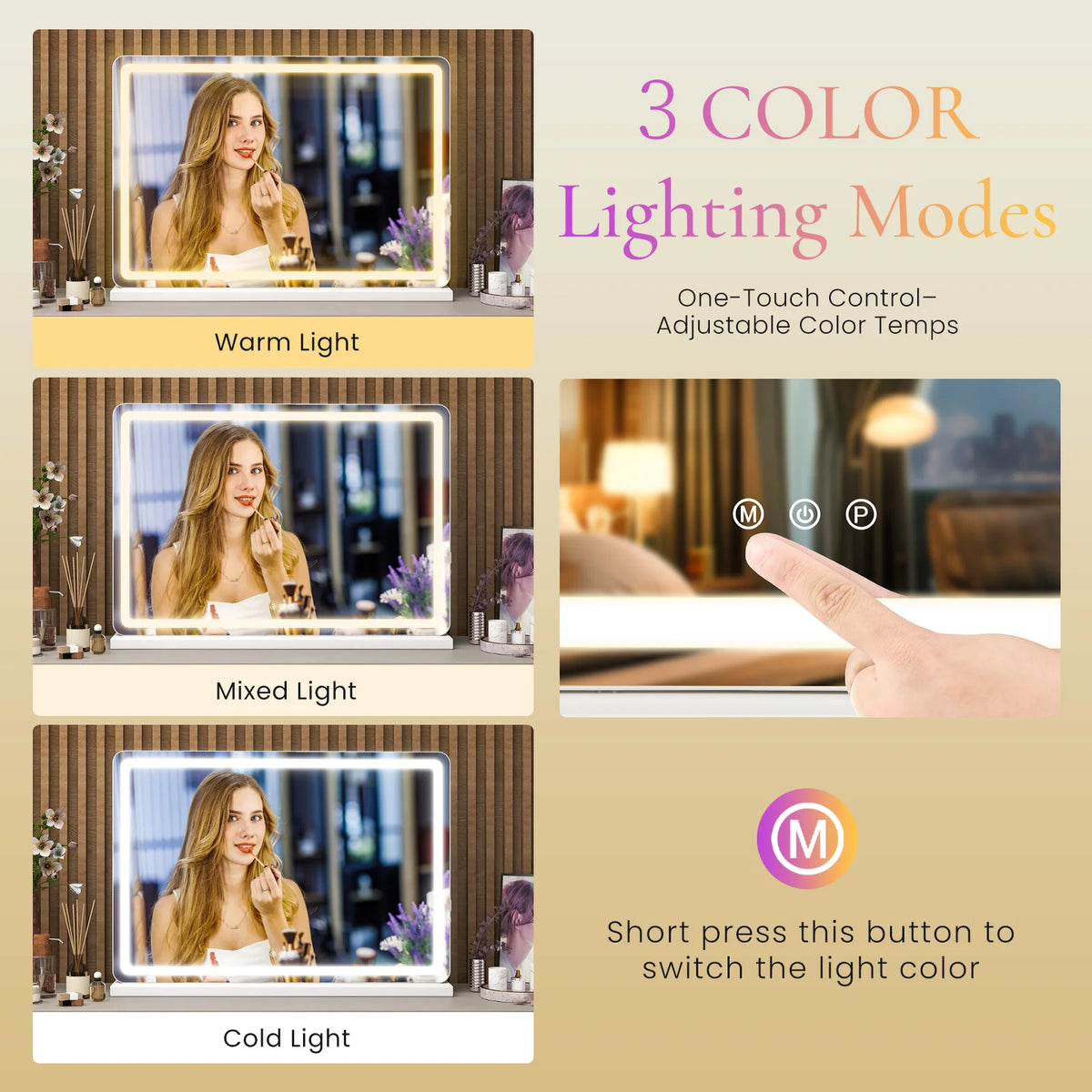 JHK LED Vanity Mirror with Lights Aluminum Frame Bathroom Mirror Dimma ...