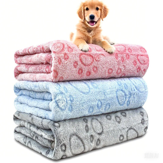 1pcs Ultra-Soft Paw Print Dog Blankets - Machine Washable, Cozy Pet Pillow Pads for Indoor & Outdoor Use - Ideal for Small to Large dogs