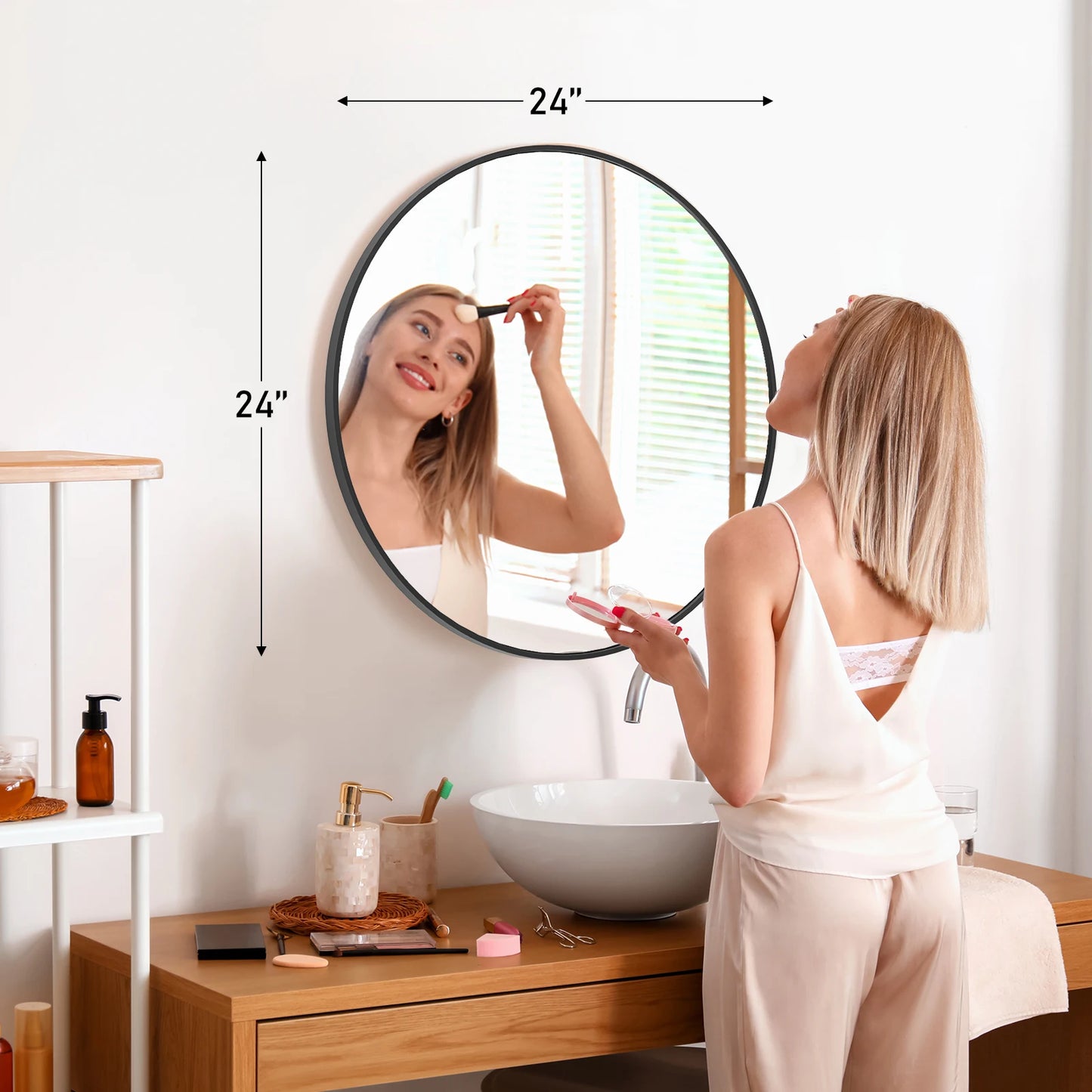 30 Inch Large Gold Round Vanity Framed Mirror for Wall Matte Metal Framed Modern Mirror Tempered Glass Bedroom Living Room